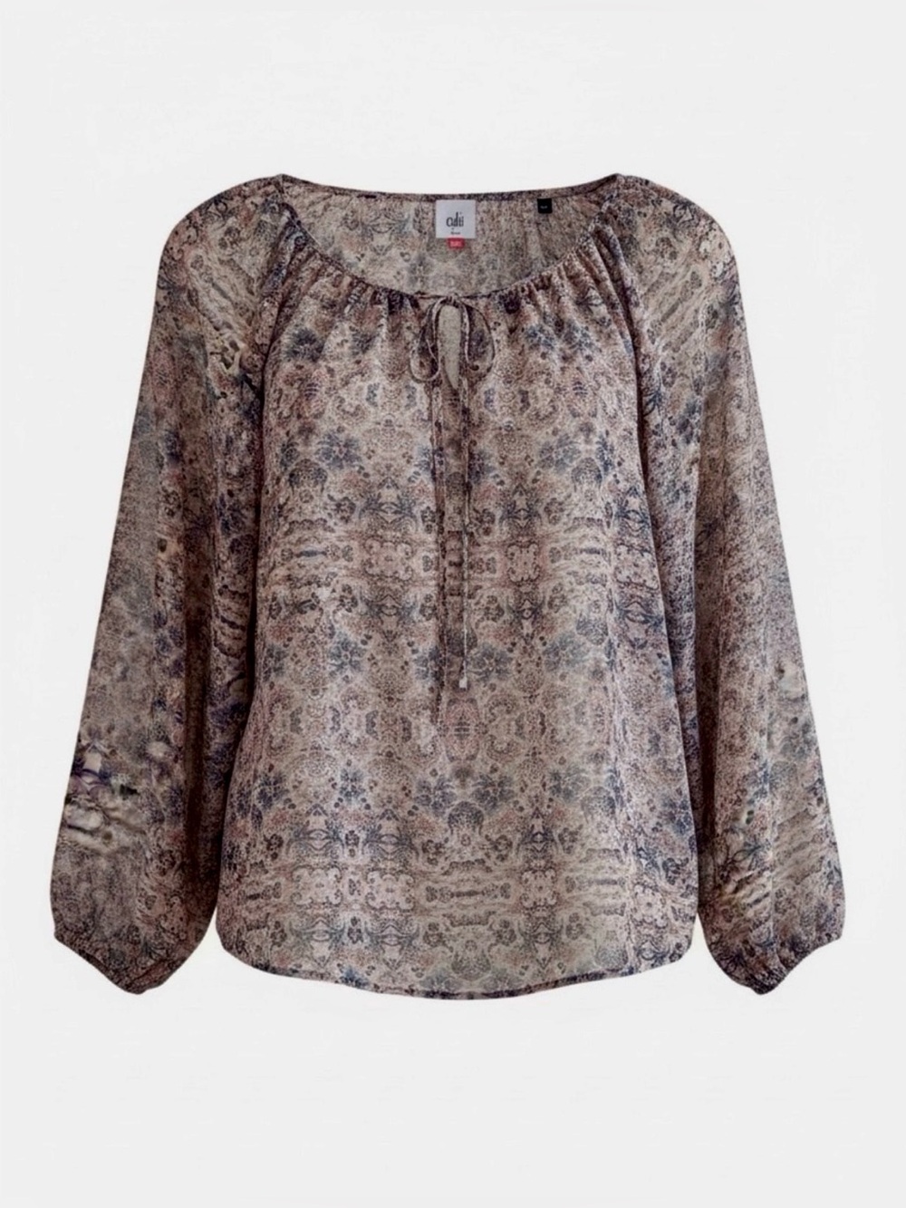 CABI #5028 Pink Sienna Floral Balloon Sleeve Peasant Blouse L Cottagecore - Picture 6 of 6